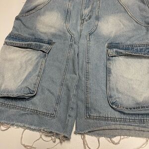 Edikted Light Blue Denim Cargo Shorts
